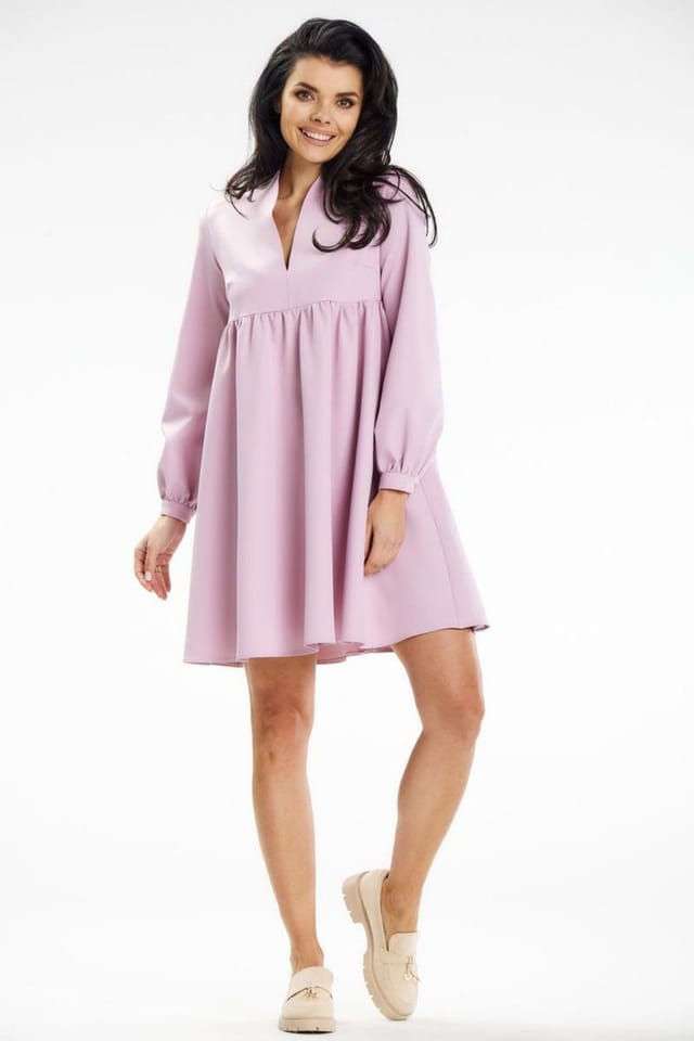 Love Lace Love Lace Women's Mini Stand Collar Deep Neck Long Sleeve Dress in Lilac - 2