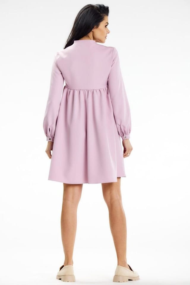 Love Lace Love Lace Women's Mini Stand Collar Deep Neck Long Sleeve Dress in Lilac - 3