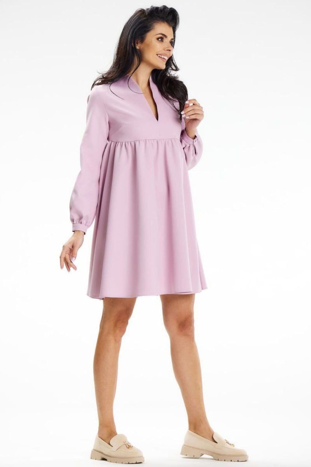 Love Lace Love Lace Women's Mini Stand Collar Deep Neck Long Sleeve Dress in Lilac - 4