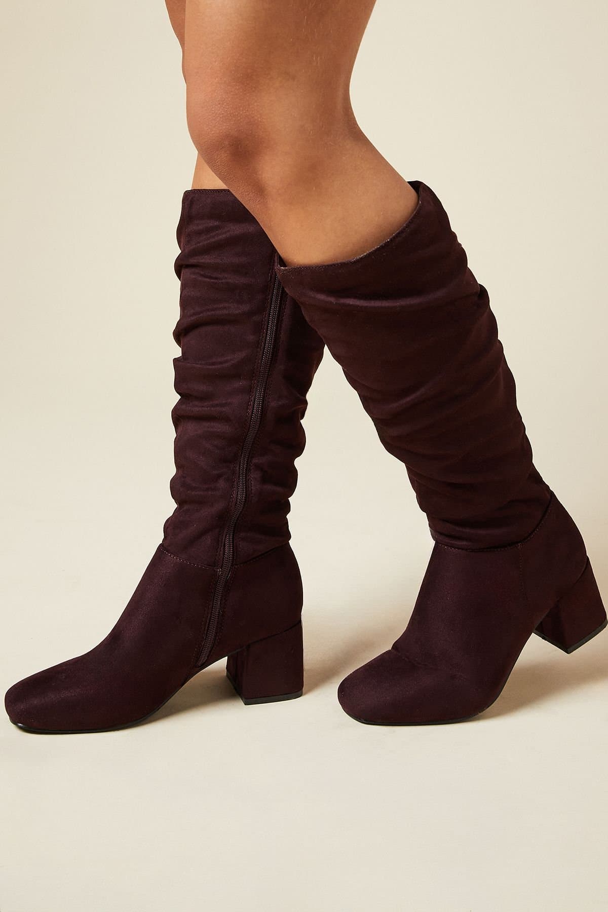 Dorothy Perkins Dorothy Perkins Women's Kaya Ruched Knee High Boots in Burgundy