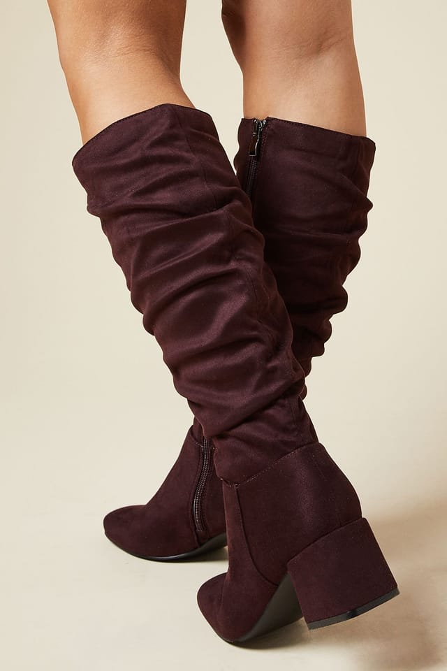 Dorothy Perkins Dorothy Perkins Women's Kaya Ruched Knee High Boots in Burgundy - 2
