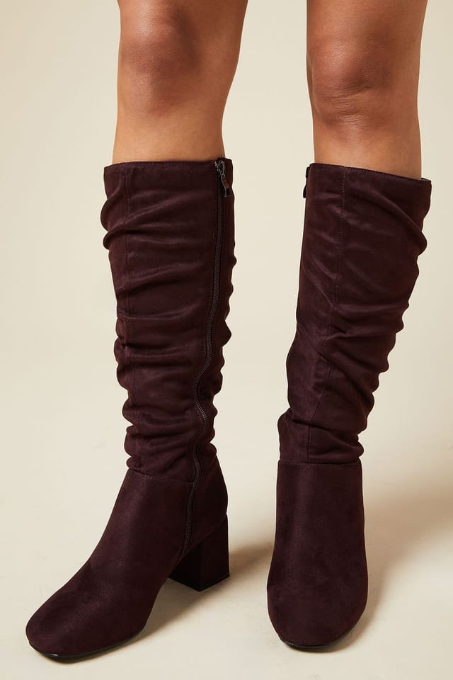 Dorothy Perkins Dorothy Perkins Women's Kaya Ruched Knee High Boots in Burgundy - 3