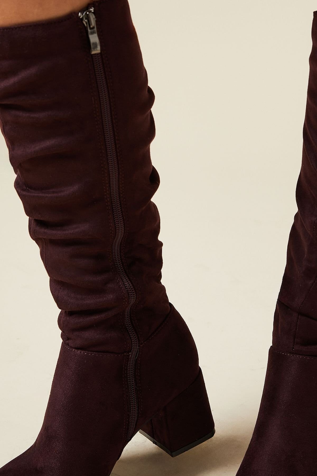 Dorothy Perkins Dorothy Perkins Women's Kaya Ruched Knee High Boots in Burgundy - 4