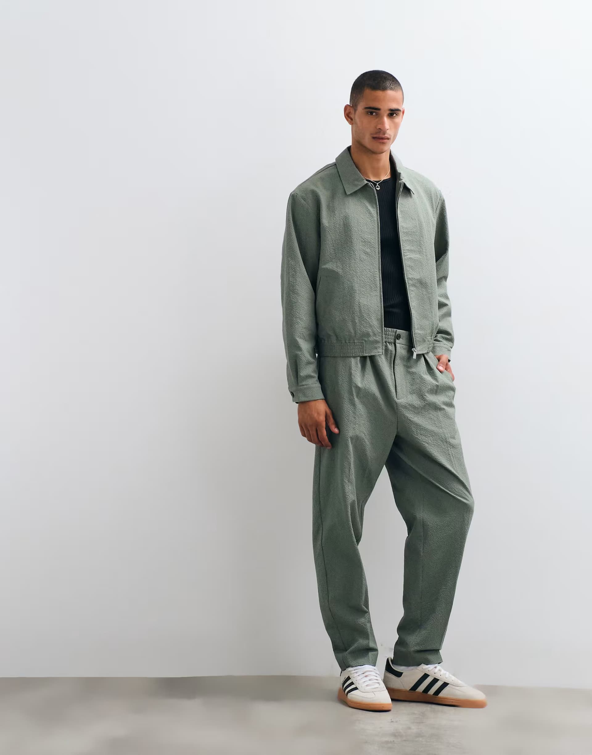 ASOS ASOS DESIGN smart co-ord blouson jacket in olive green seersucker