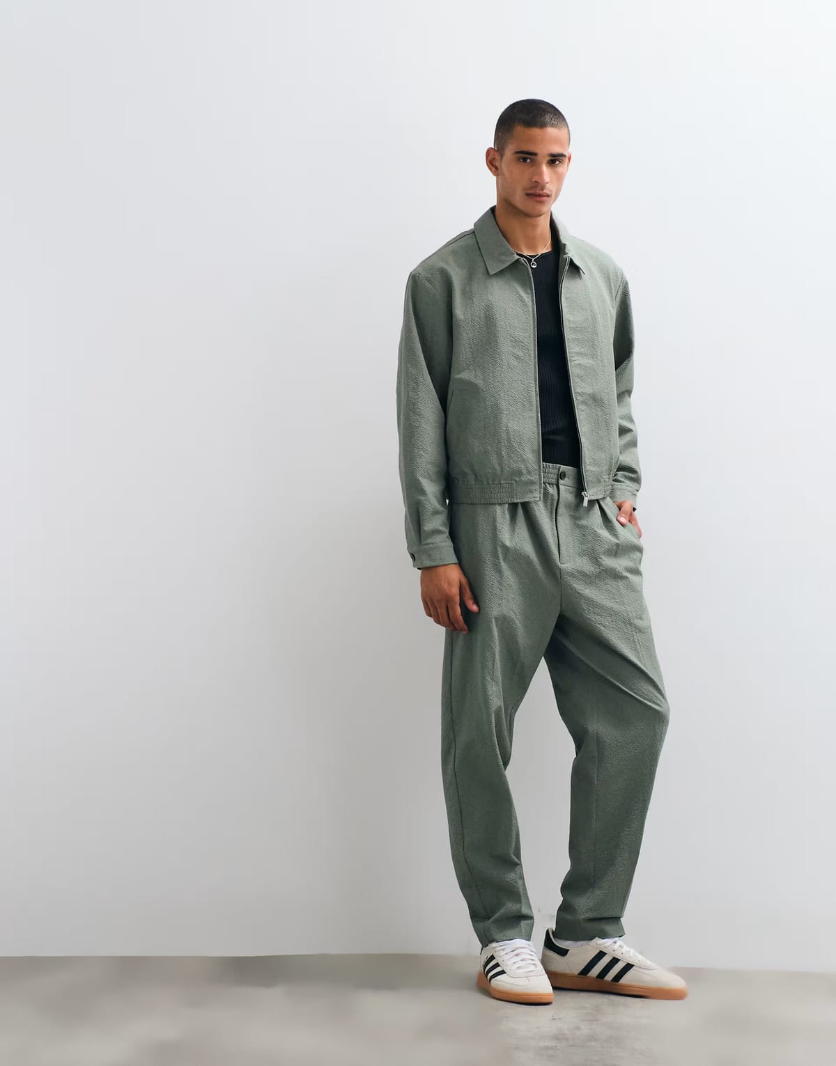 ASOS ASOS DESIGN smart co-ord blouson jacket in olive green seersucker - 1