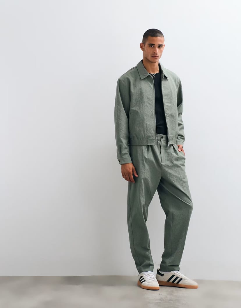 ASOS ASOS DESIGN smart co-ord blouson jacket in olive green seersucker - 1