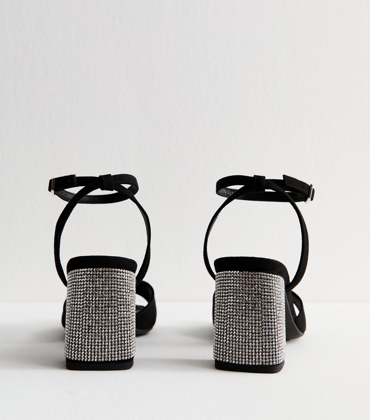 New Look Women's Black Faux Suede Gem Embellished Block Heel Sandals Vegan New Look - 4