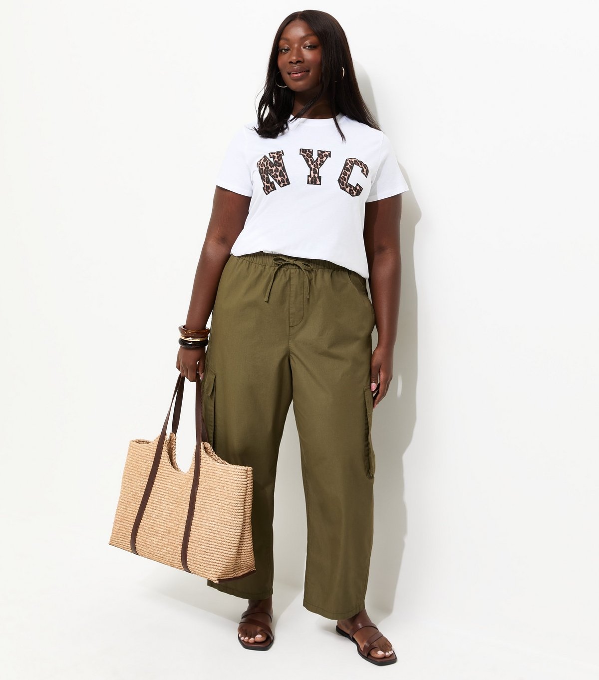 New Look Women's Plus Size White Leopard NYC Relaxed Fit T-Shirt Curves New Look - 3