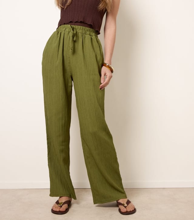 Blue Vanilla Women's Light Khaki Drawstring Wide Leg Trousers Blue Vanilla New Look - 2