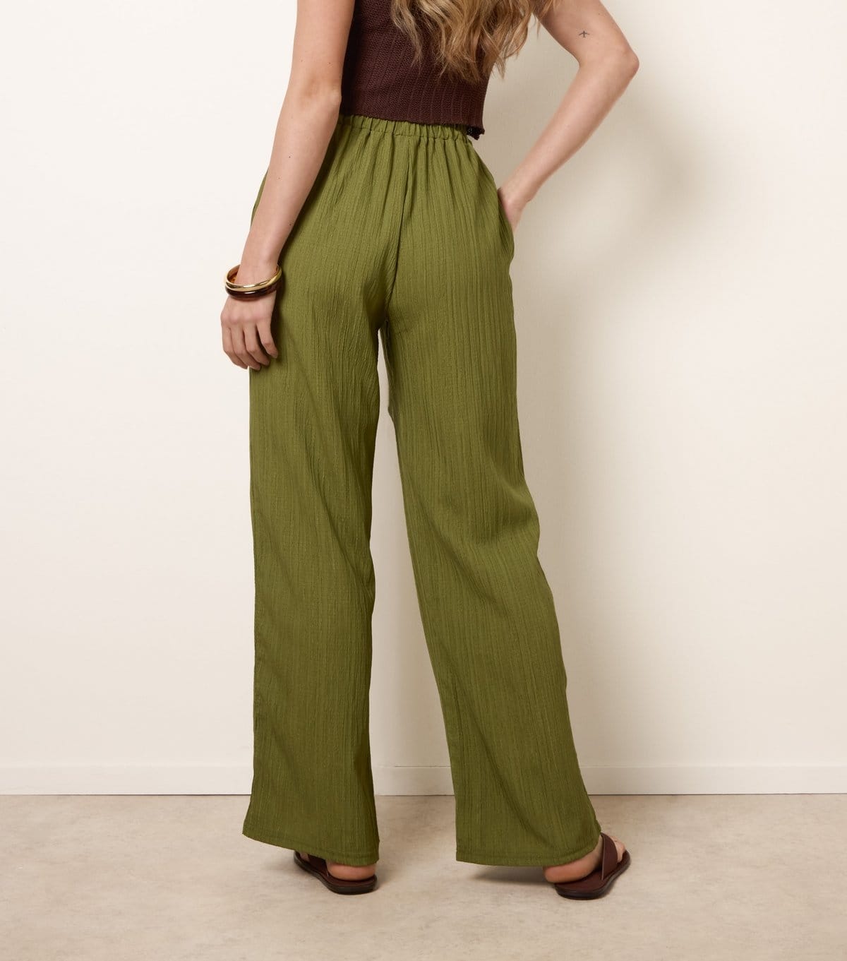 Blue Vanilla Women's Light Khaki Drawstring Wide Leg Trousers Blue Vanilla New Look - 4
