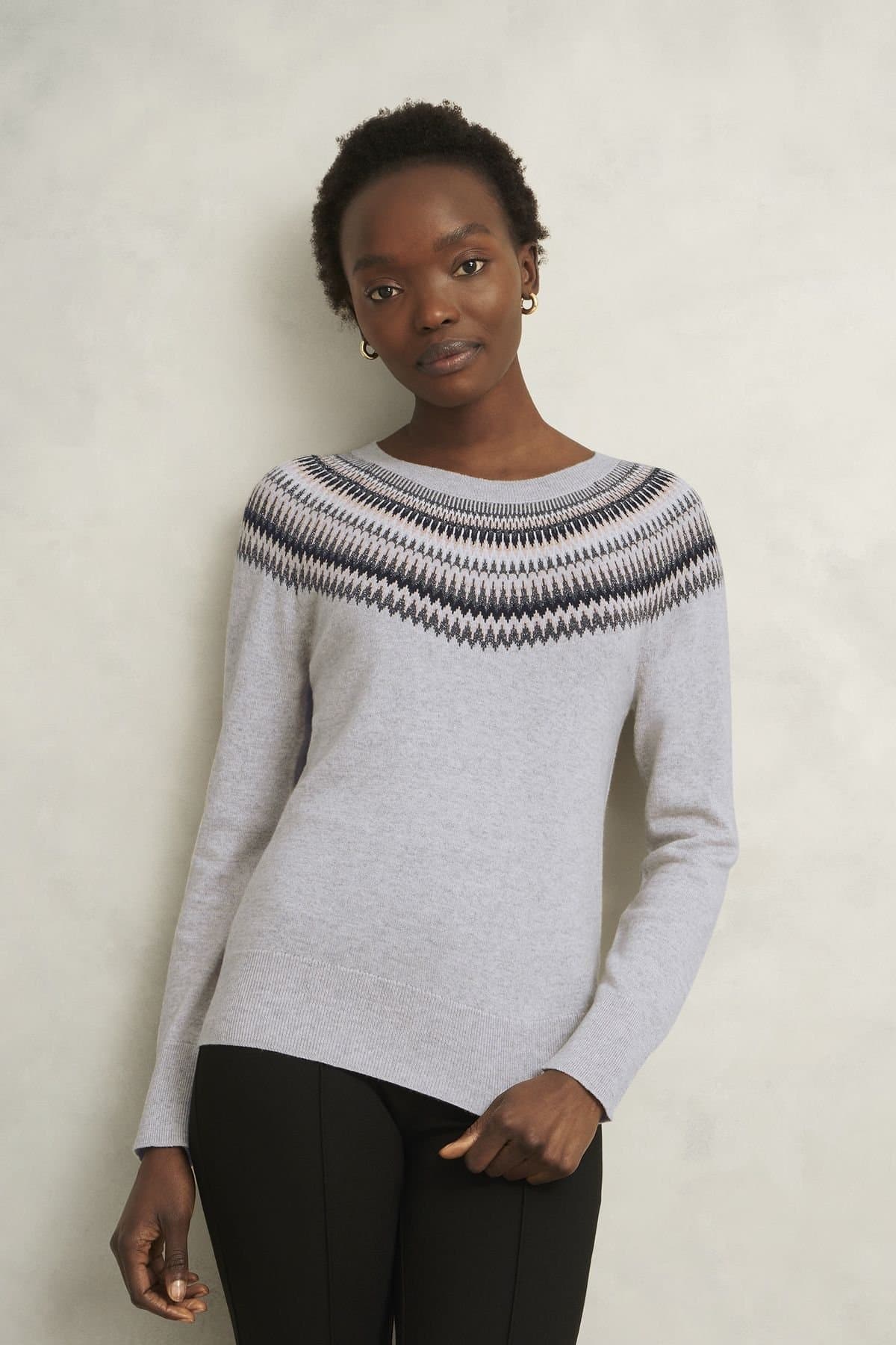 Hobbs London Hobbs London Women's Greta Sparkle Fairisle Jumper in Light Grey