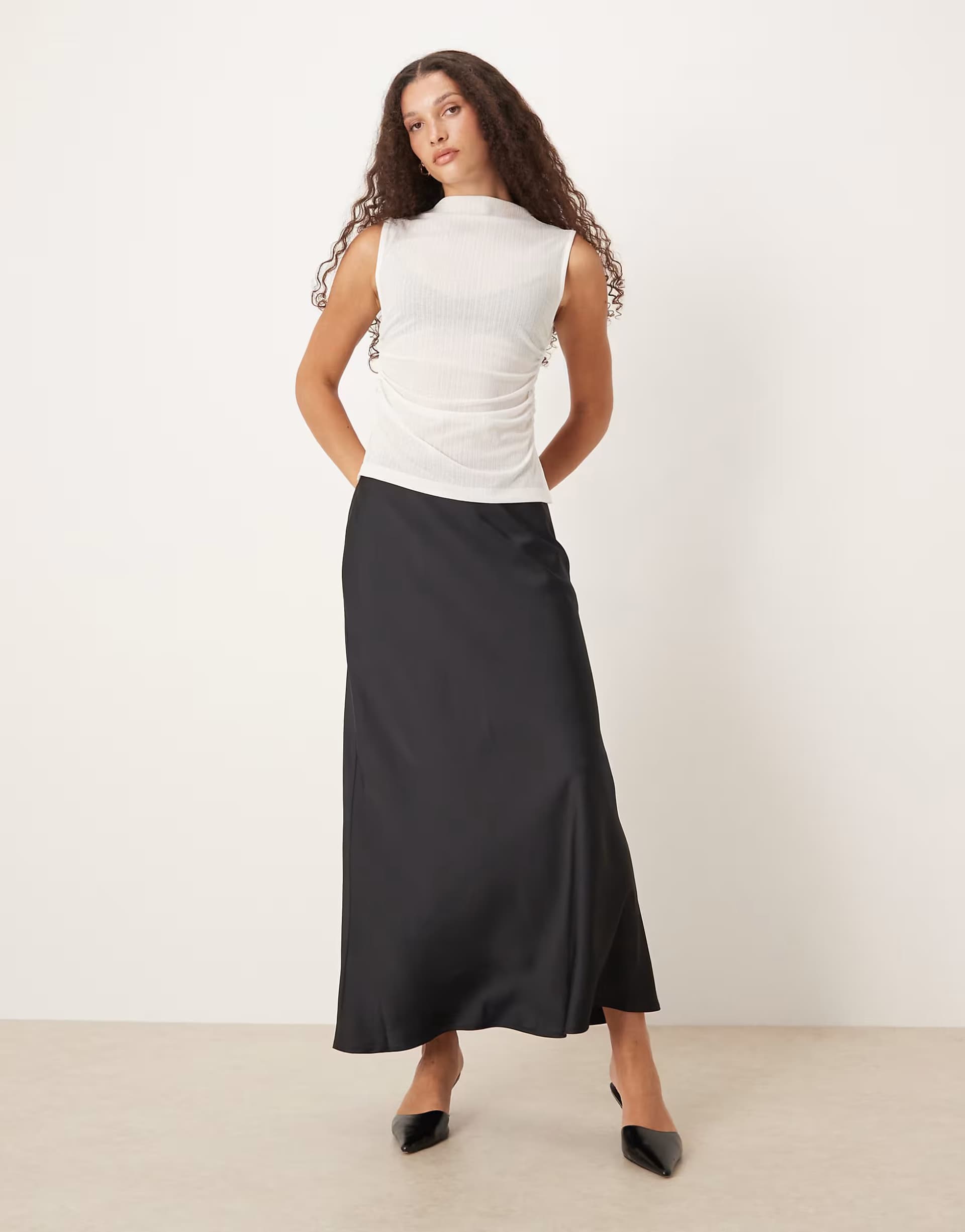 ASOS Abercrombie & Fitch Black Satin Maxi Skirt
