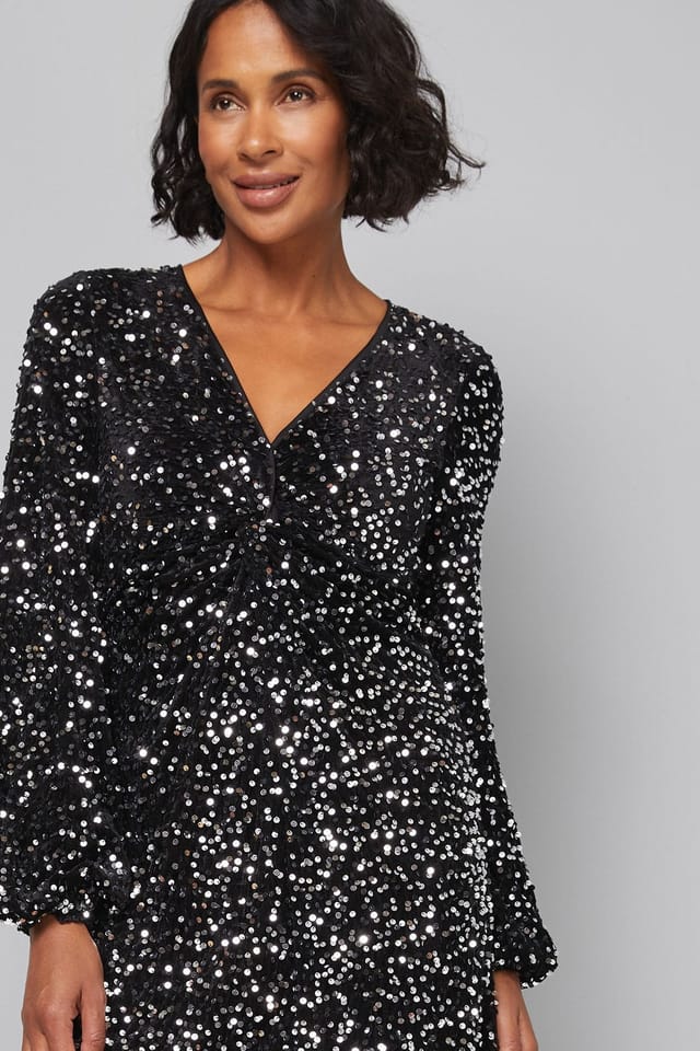 Wallis Wallis Women's Sequin Velvet Twist Midi Dress in Black - 2