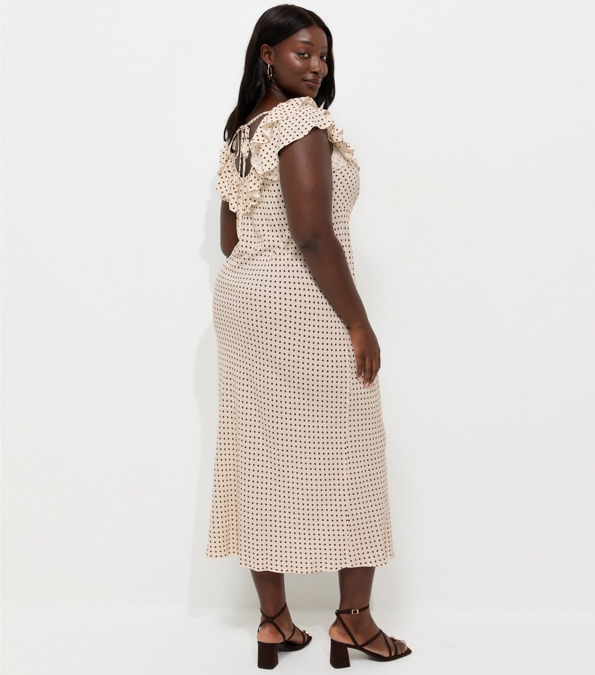 New Look Women's Plus Size Cream Polka Dot Ruffle Neck Midi Dress Curves New Look - 4