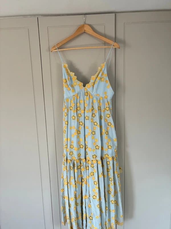ASOS Long blue, yellow embroidered full length dress