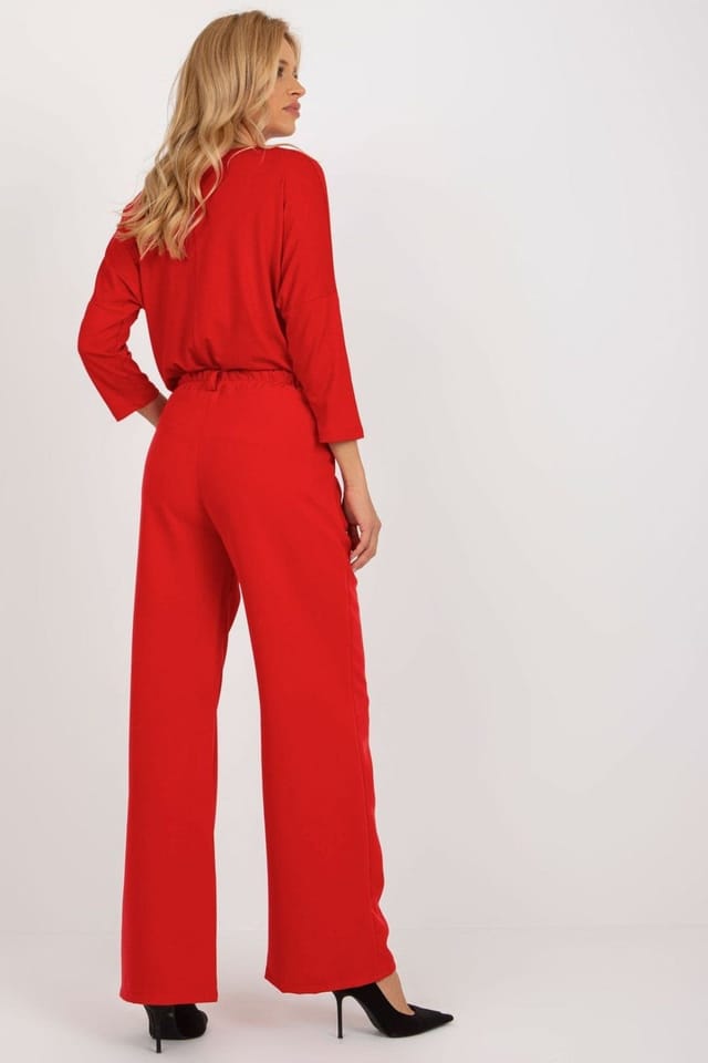 Love Lace Love Lace Women's High Waisted Pleated Trousers with Button Zip in Red - 3