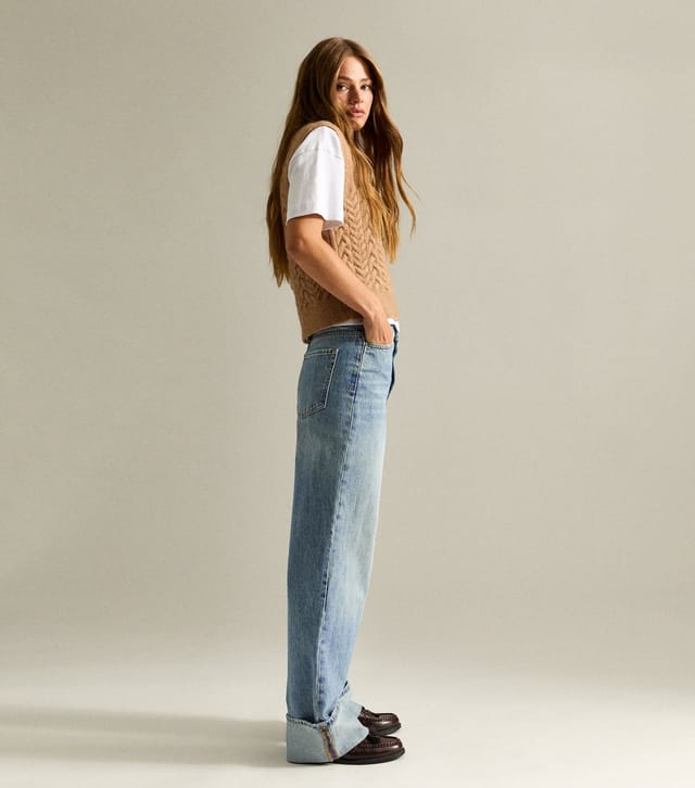 New Look Women's Blue Relaxed Turn Up Wide Leg Jeans New Look - 3
