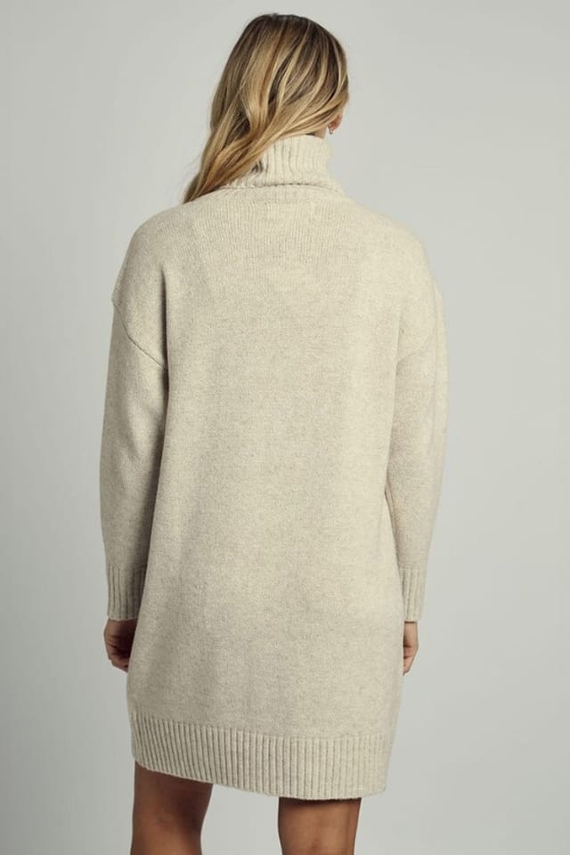 Native Youth Native Youth Women's Stitch Detail Roll Neck Knitted Jumper Mini Dress in Cream - 2
