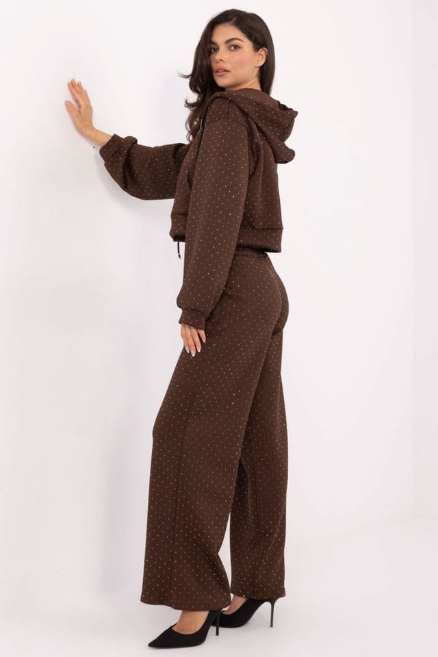 Love Lace Love Lace Women's Jet Stone Zip Hoodie Wide Leg Sweat Set in Brown - 2