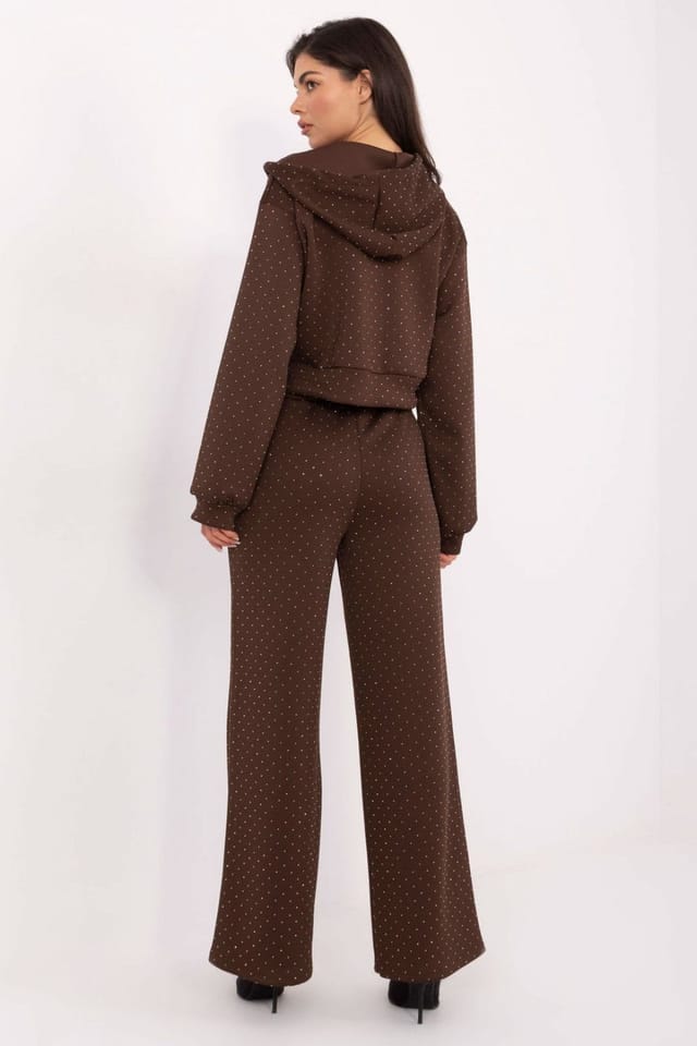 Love Lace Love Lace Women's Jet Stone Zip Hoodie Wide Leg Sweat Set in Brown - 3