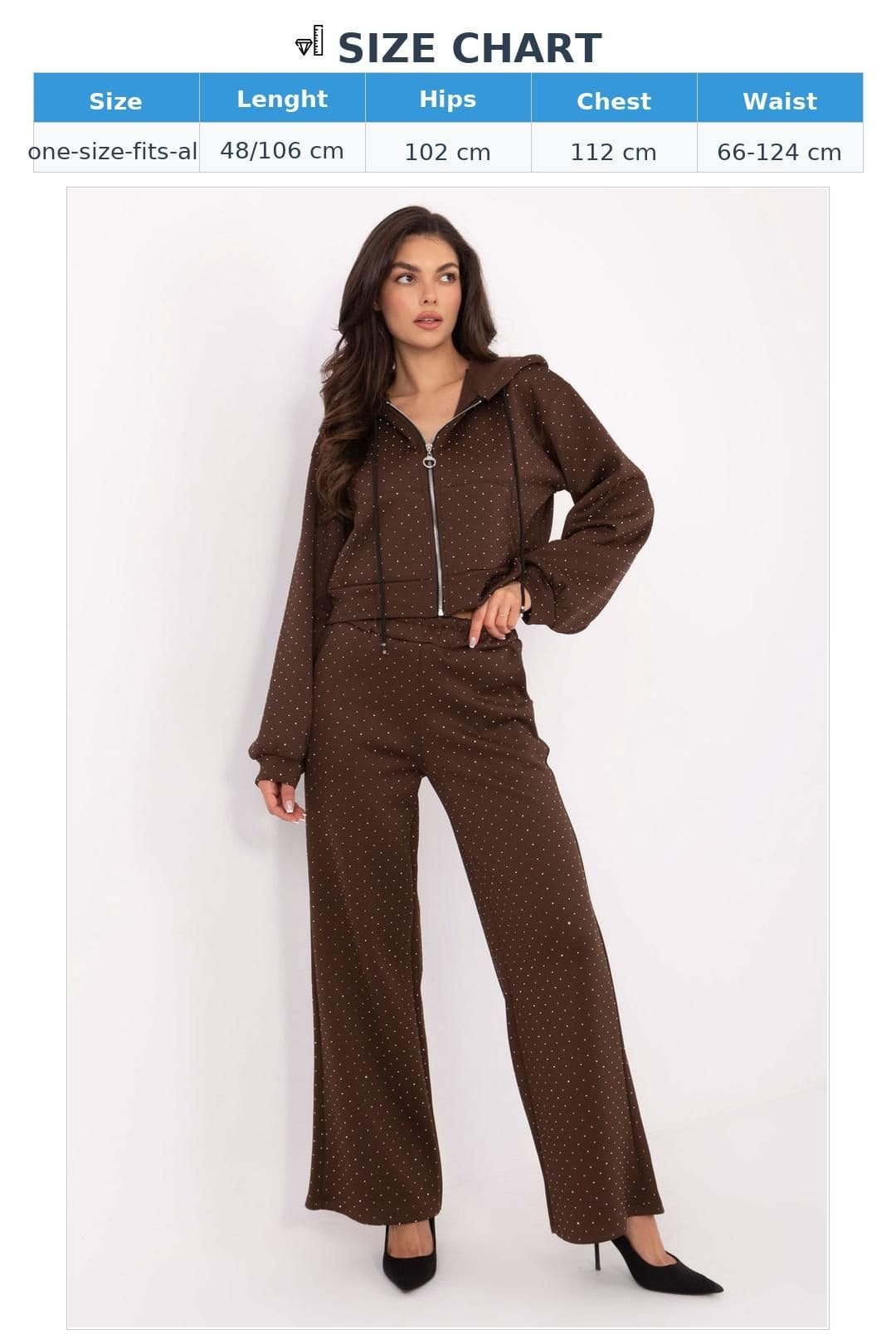 Love Lace Love Lace Women's Jet Stone Zip Hoodie Wide Leg Sweat Set in Brown - 4