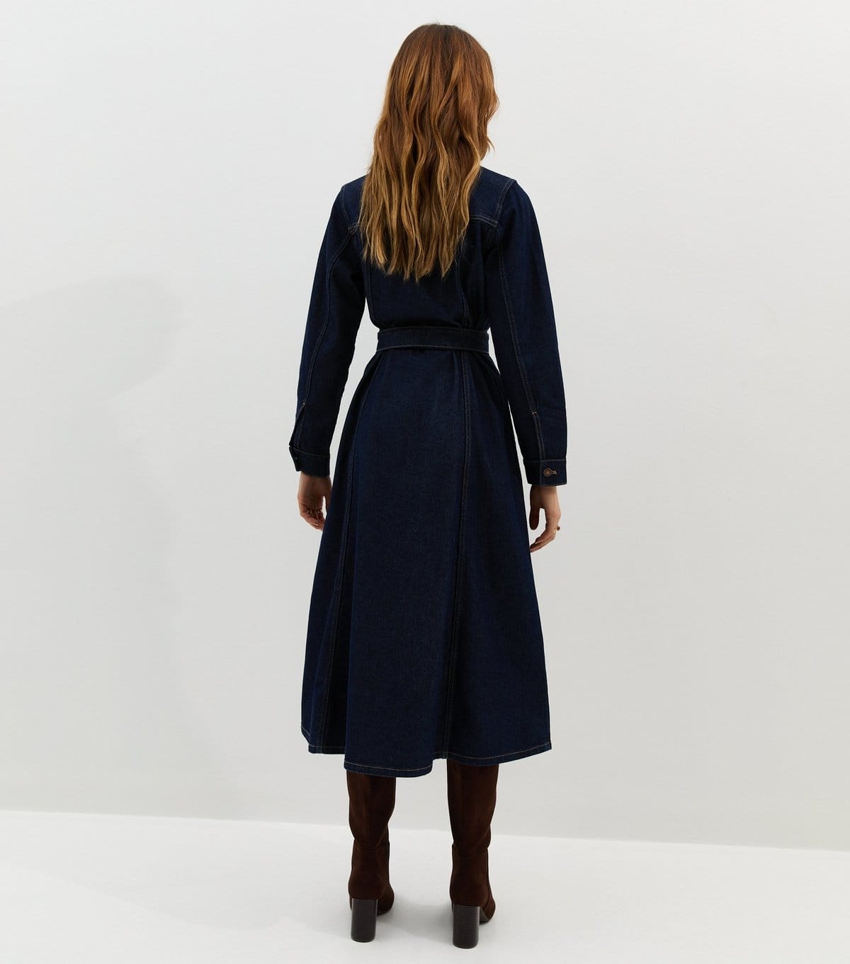 New Look Women's Navy Denim Long Sleeve Shirt Midi Dress New Look - 4