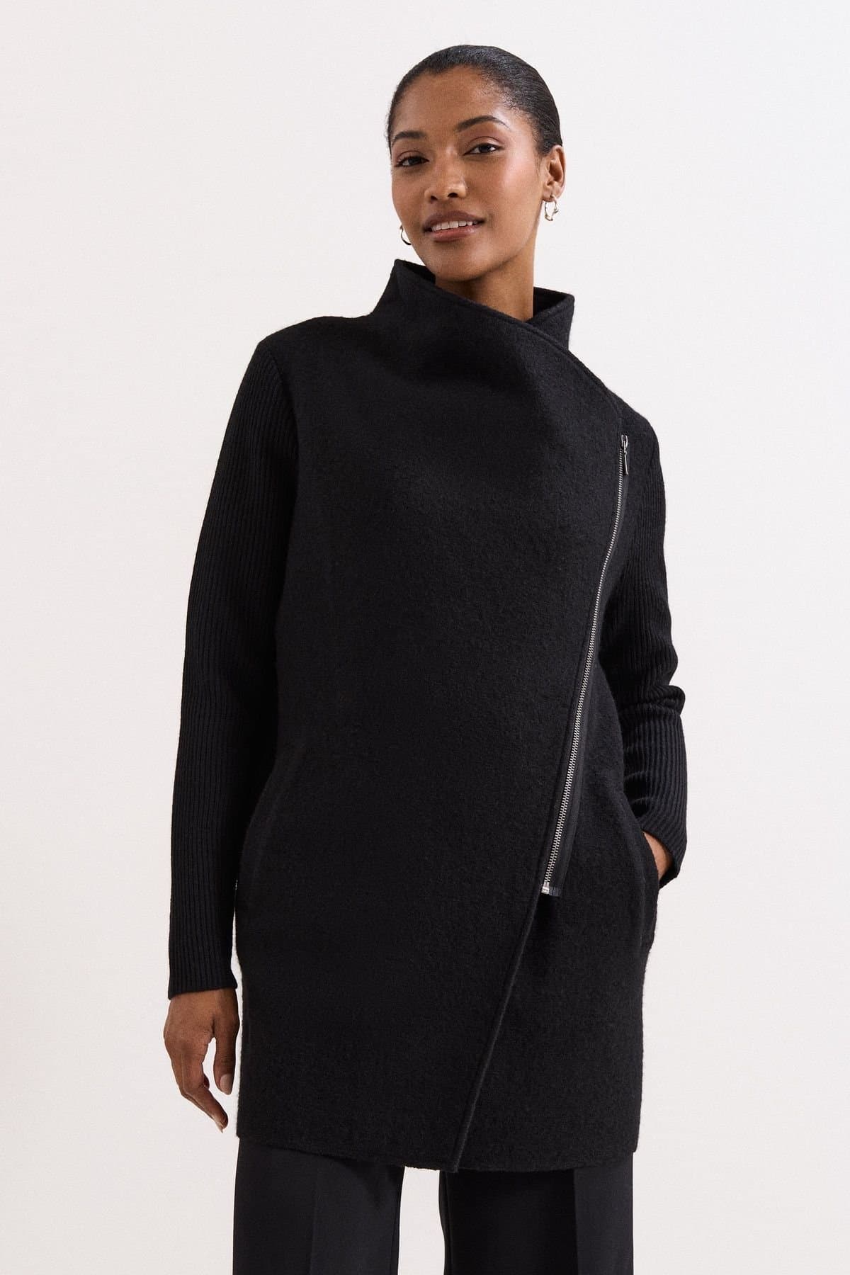 Phase Eight Phase Eight Women's Byanca Zip Knit Coat in Charcoal