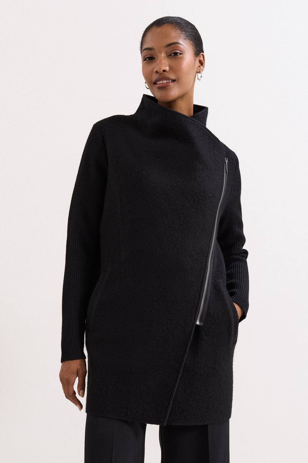 Phase Eight Phase Eight Women's Byanca Zip Knit Coat in Charcoal - 4