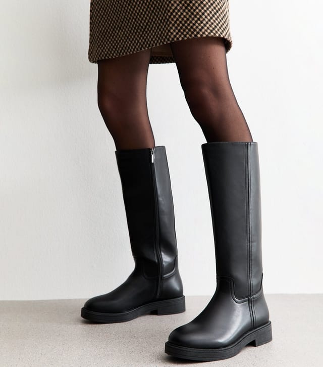 New Look Women's Extra Calf Fit Black Faux Leather Riding Knee High Boots Vegan New Look - 2