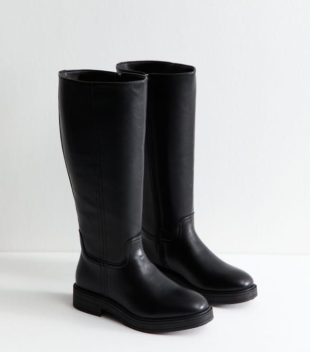 New Look Women's Extra Calf Fit Black Faux Leather Riding Knee High Boots Vegan New Look - 3