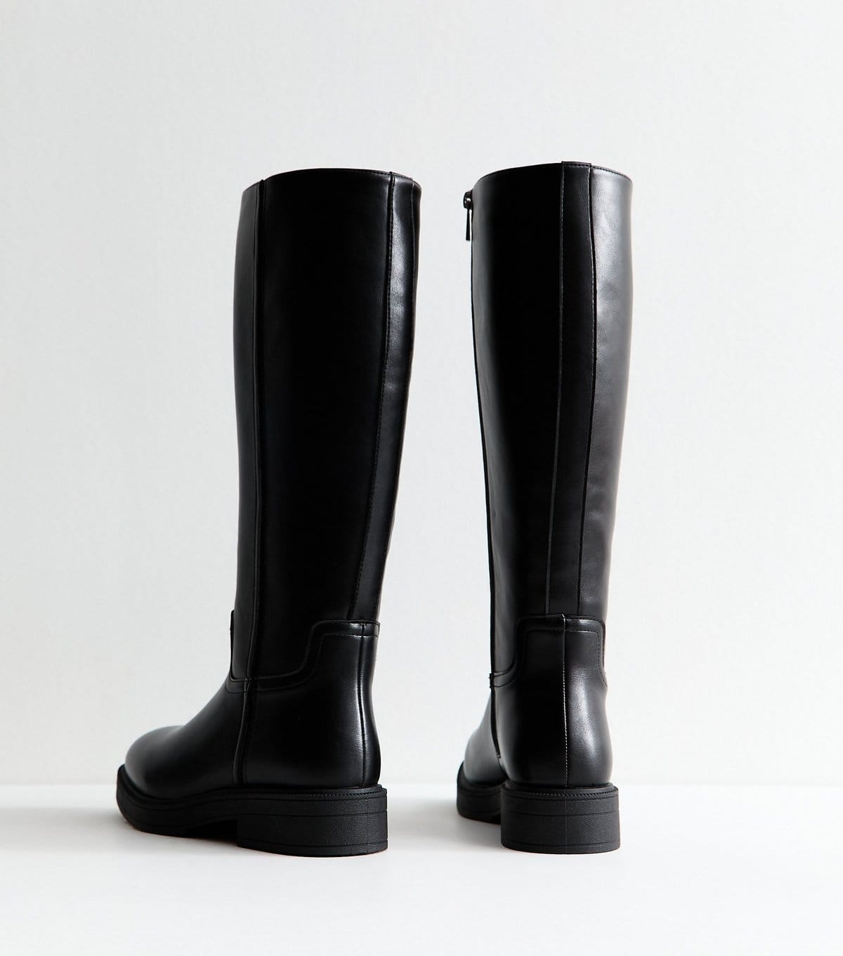 New Look Women's Extra Calf Fit Black Faux Leather Riding Knee High Boots Vegan New Look - 4