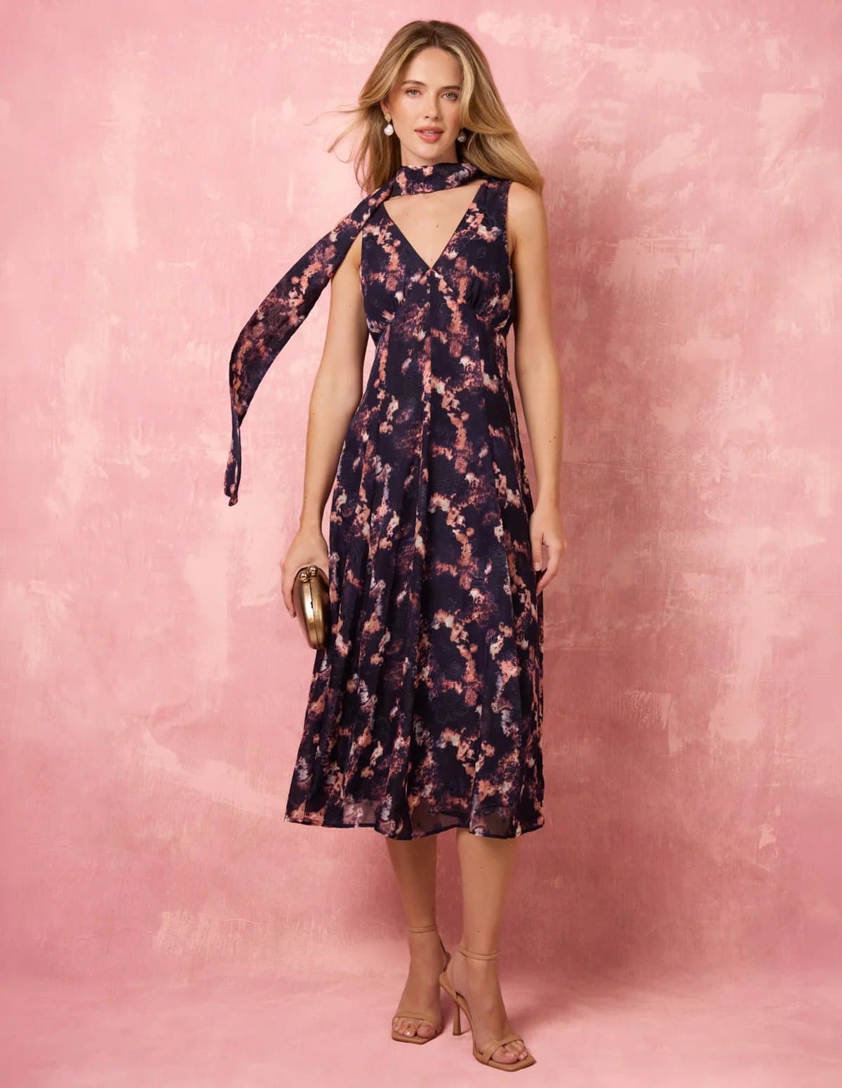 Blue Vanilla Luxe Tie V Neck Sleeveless Dress