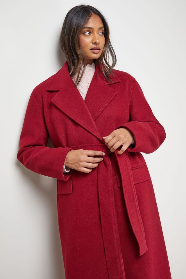Oasis Oasis Women's Tie Belt Detail Midi Coat in Red - 2