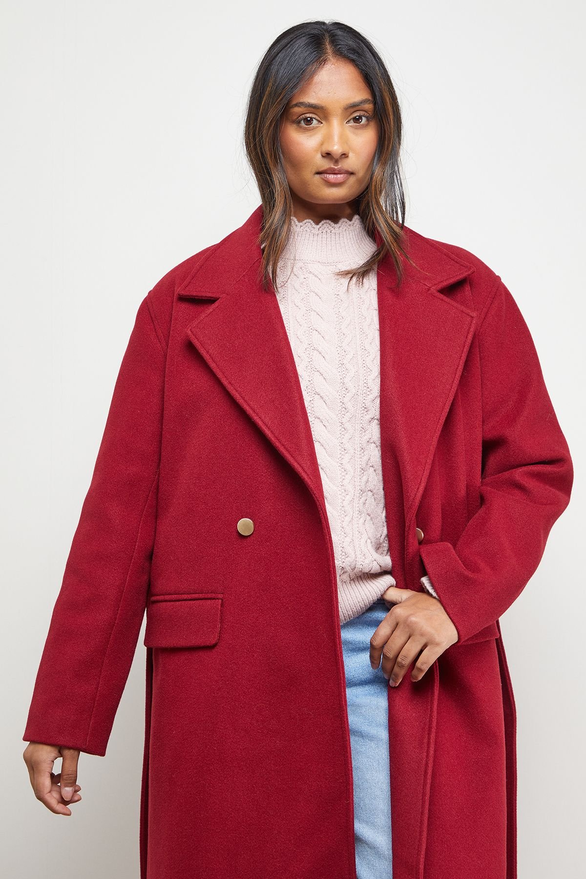Oasis Oasis Women's Tie Belt Detail Midi Coat in Red - 4