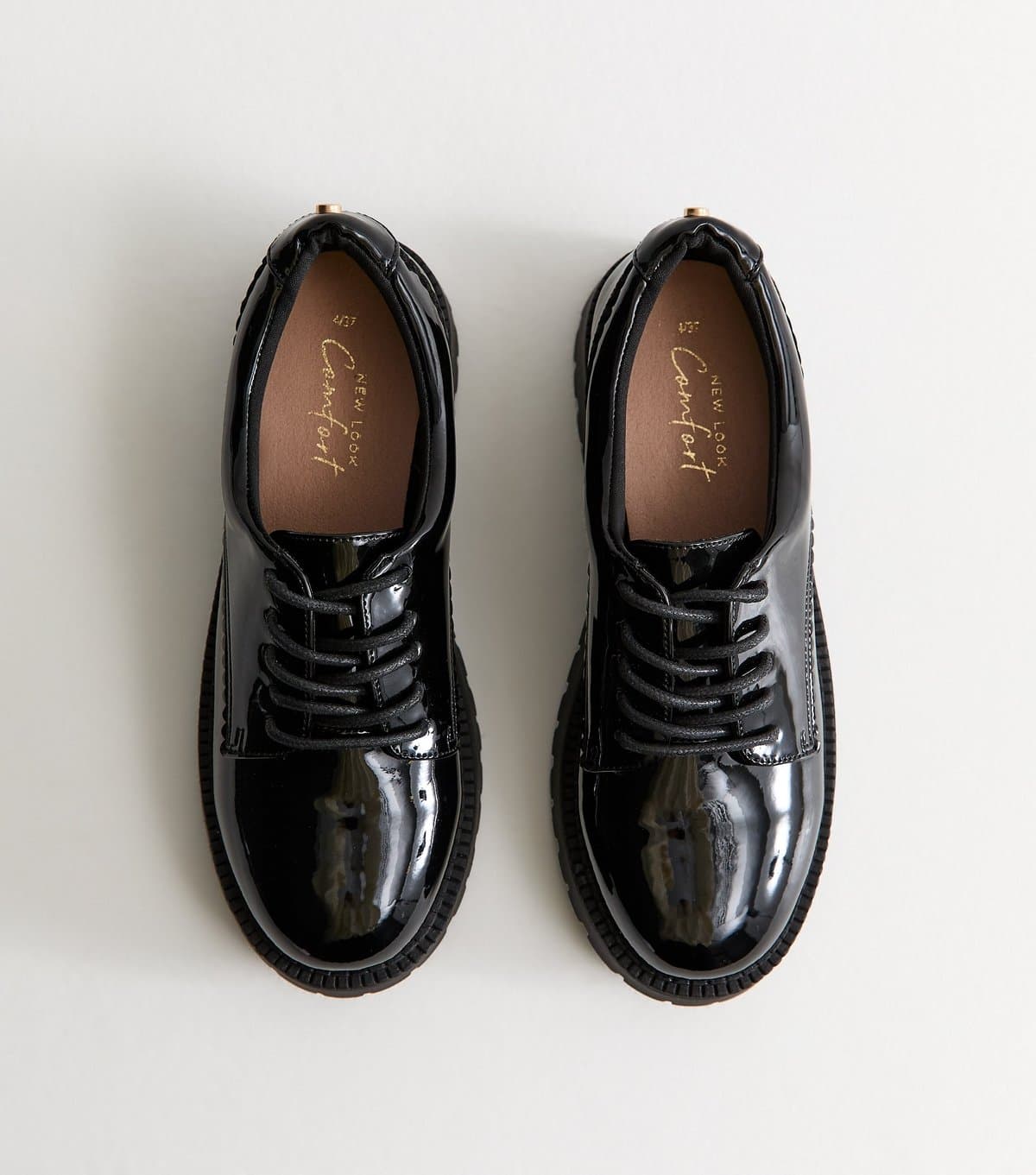 New Look Women's Black Patent Faux Leather Lace Up Shoes Vegan New Look
