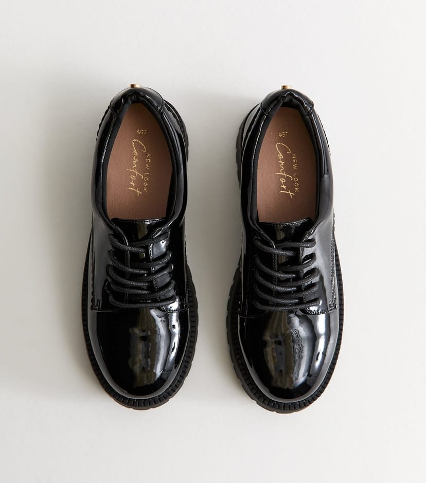 New Look Women's Black Patent Faux Leather Lace Up Shoes Vegan New Look - 1