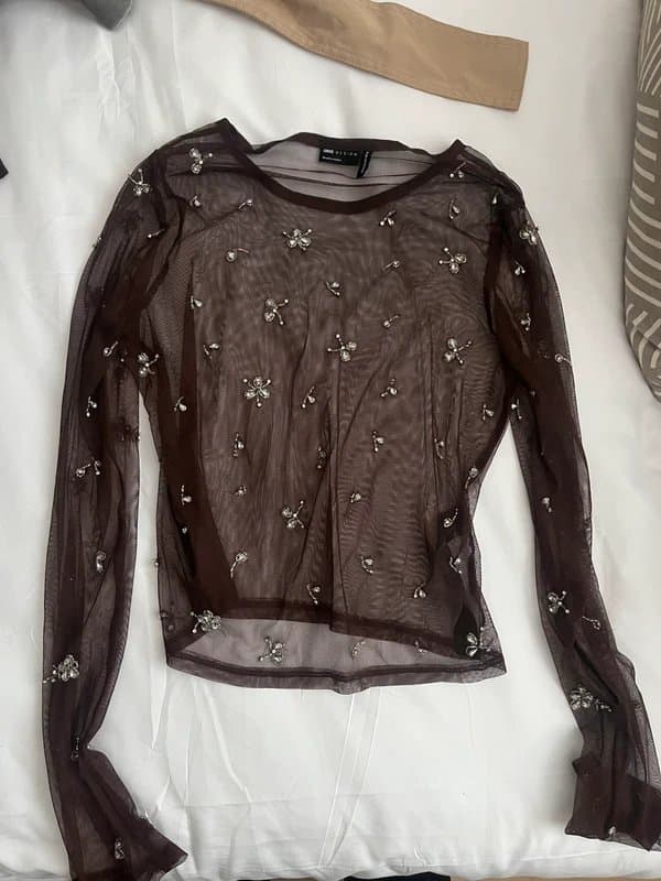 ASOS Embellished Mesh Chocolate Top