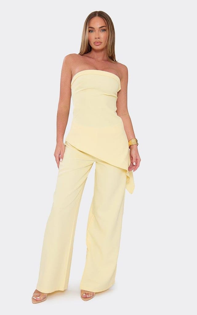 EGO Mid Rise Wide Leg Trousers In Lemon, Women's Size UK 6 - 2