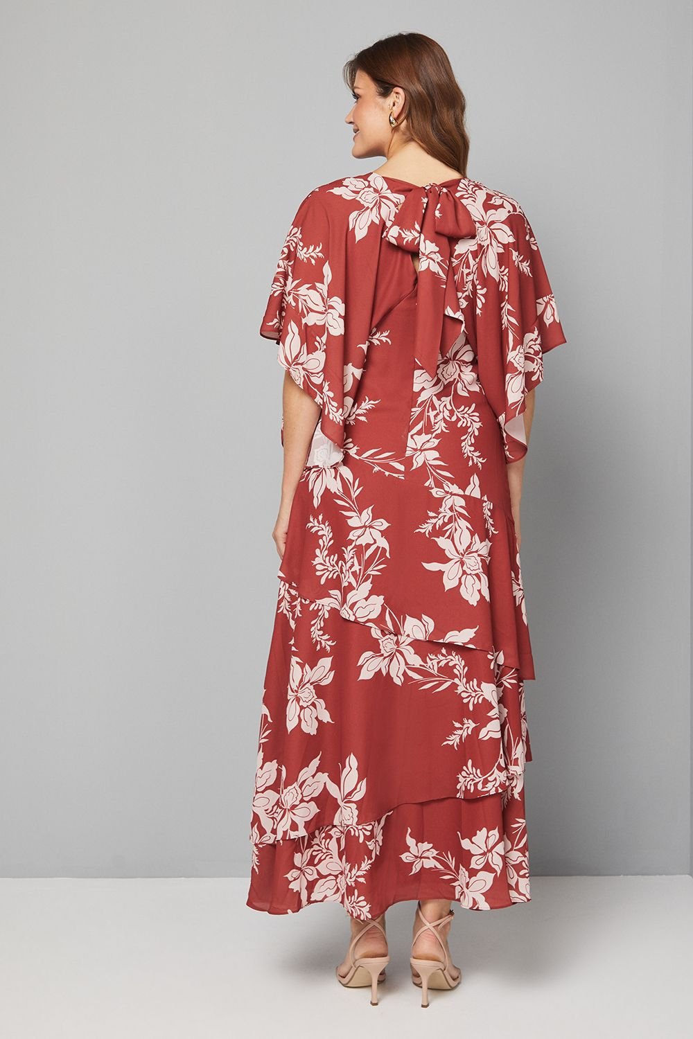 Wallis Wallis Women's Floral Kimono Sleeve Tiered Maxi Dress in Red - 4