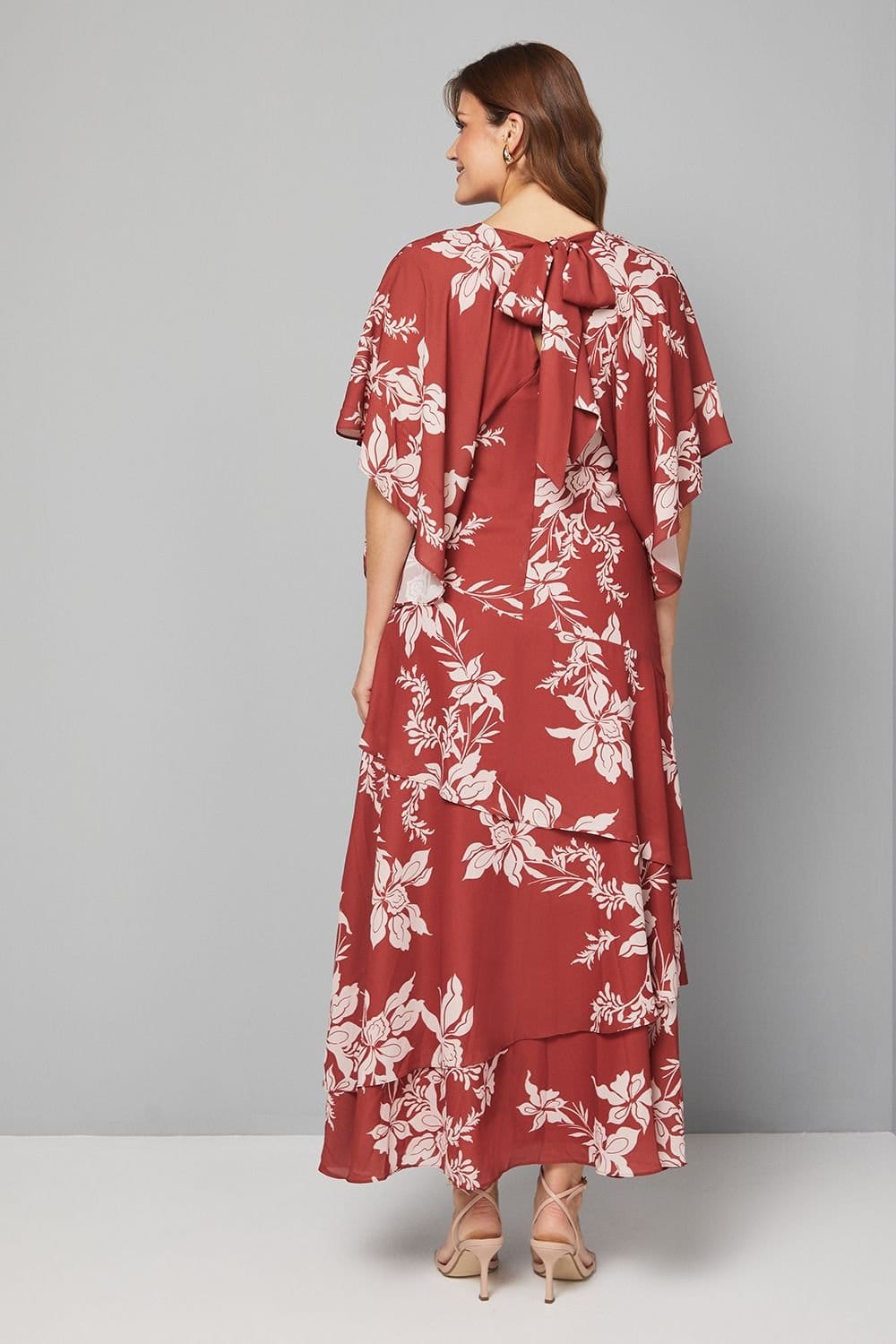 Wallis Wallis Women's Floral Kimono Sleeve Tiered Maxi Dress in Red - 4
