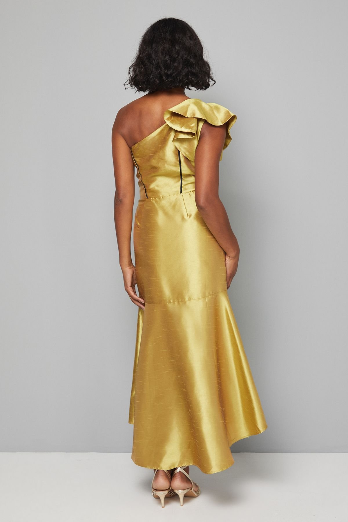 Wallis Wallis Women's One Shoulder Ruffle Tiered Dress in Chartreuse - 3