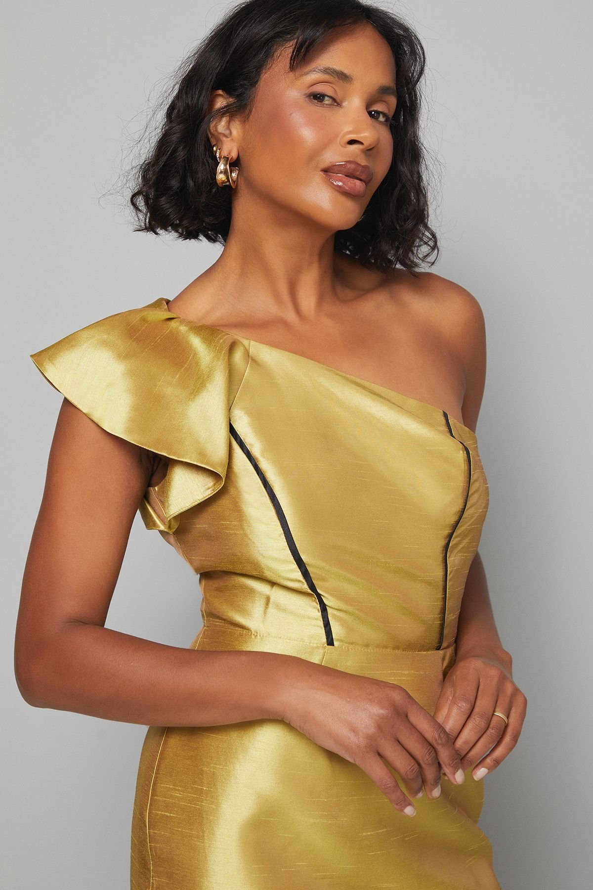 Wallis Wallis Women's One Shoulder Ruffle Tiered Dress in Chartreuse - 4