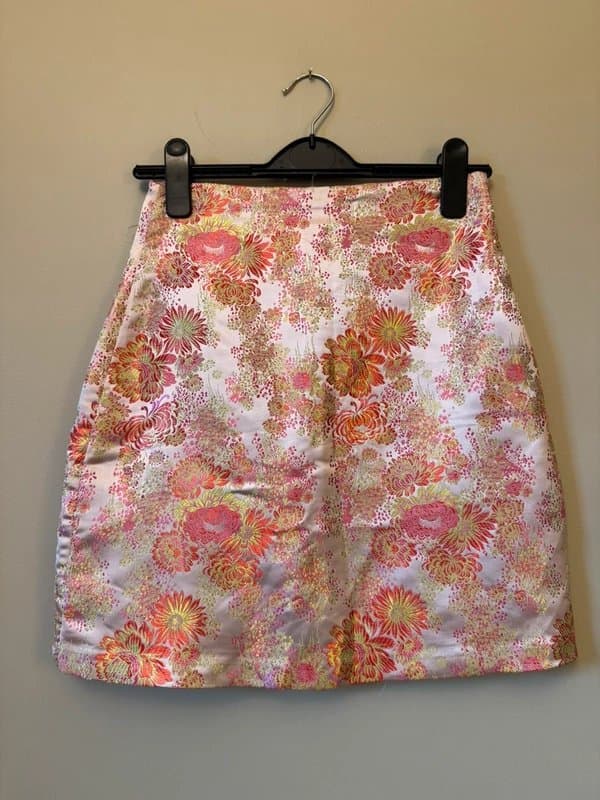 New Look Shiny pink floral embroidered skirt