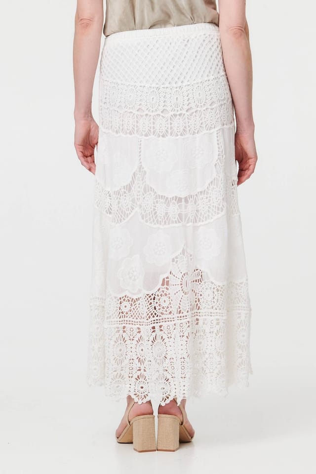 Izabel London Izabel London Women's Crochet Textured High Waist Maxi Skirt in White - 2