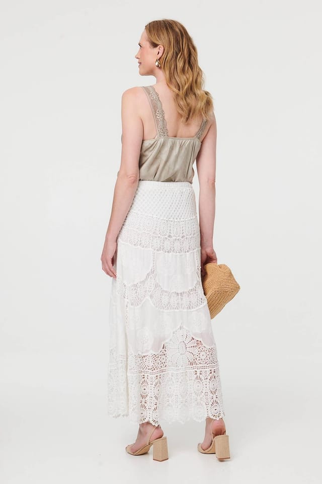 Izabel London Izabel London Women's Crochet Textured High Waist Maxi Skirt in White - 3