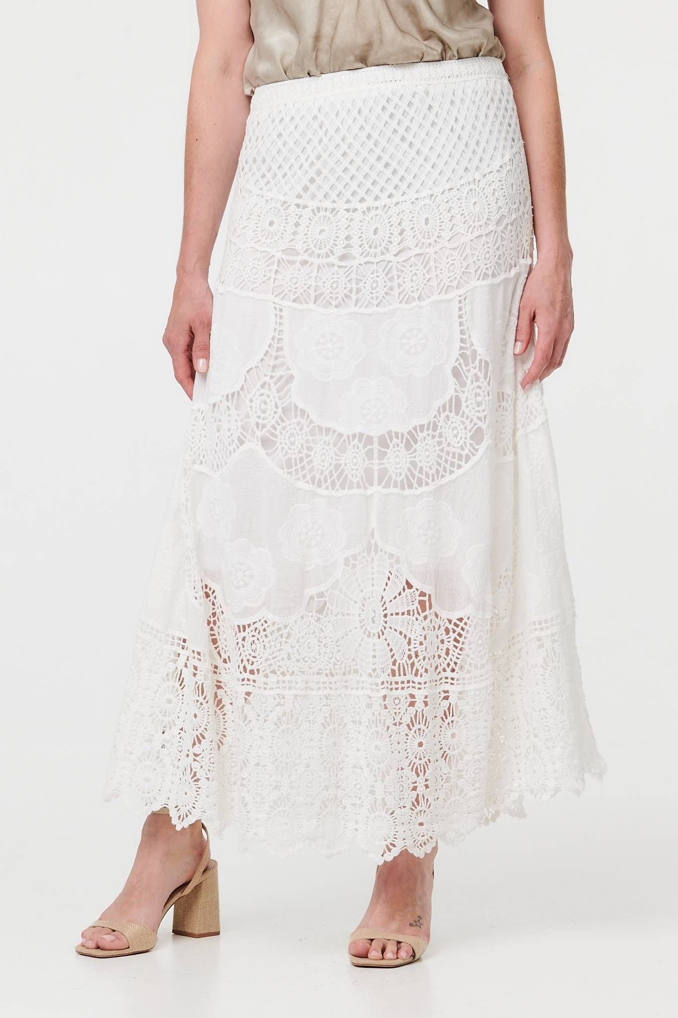Izabel London Izabel London Women's Crochet Textured High Waist Maxi Skirt in White - 4
