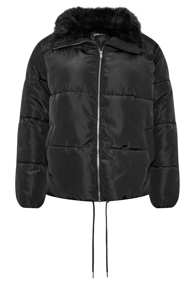 Yours Yours Women's Funnel Neck Padded Coat in Black - 2
