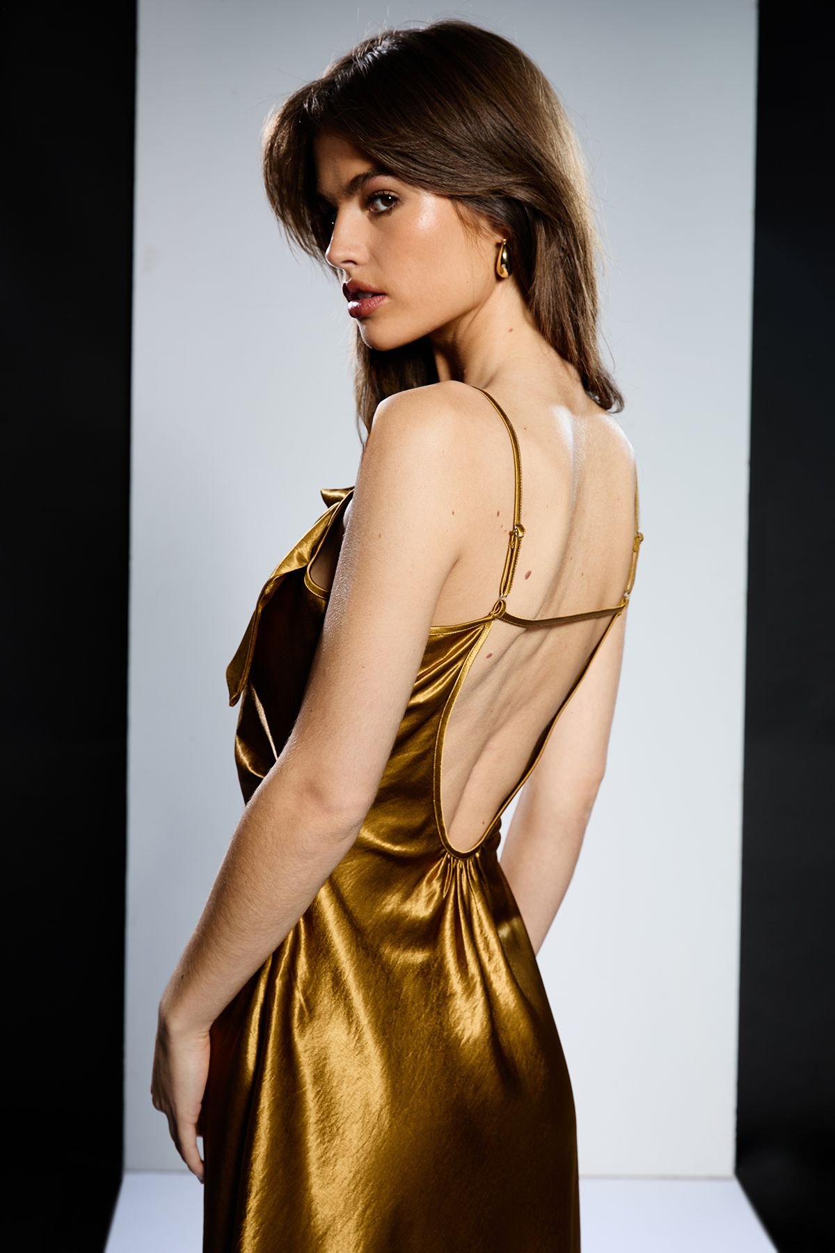 RUNWAY 1.8.1.8 RUNWAY 1.8.1.8 Women's Lace Trim Midi Dress in Gold - 4