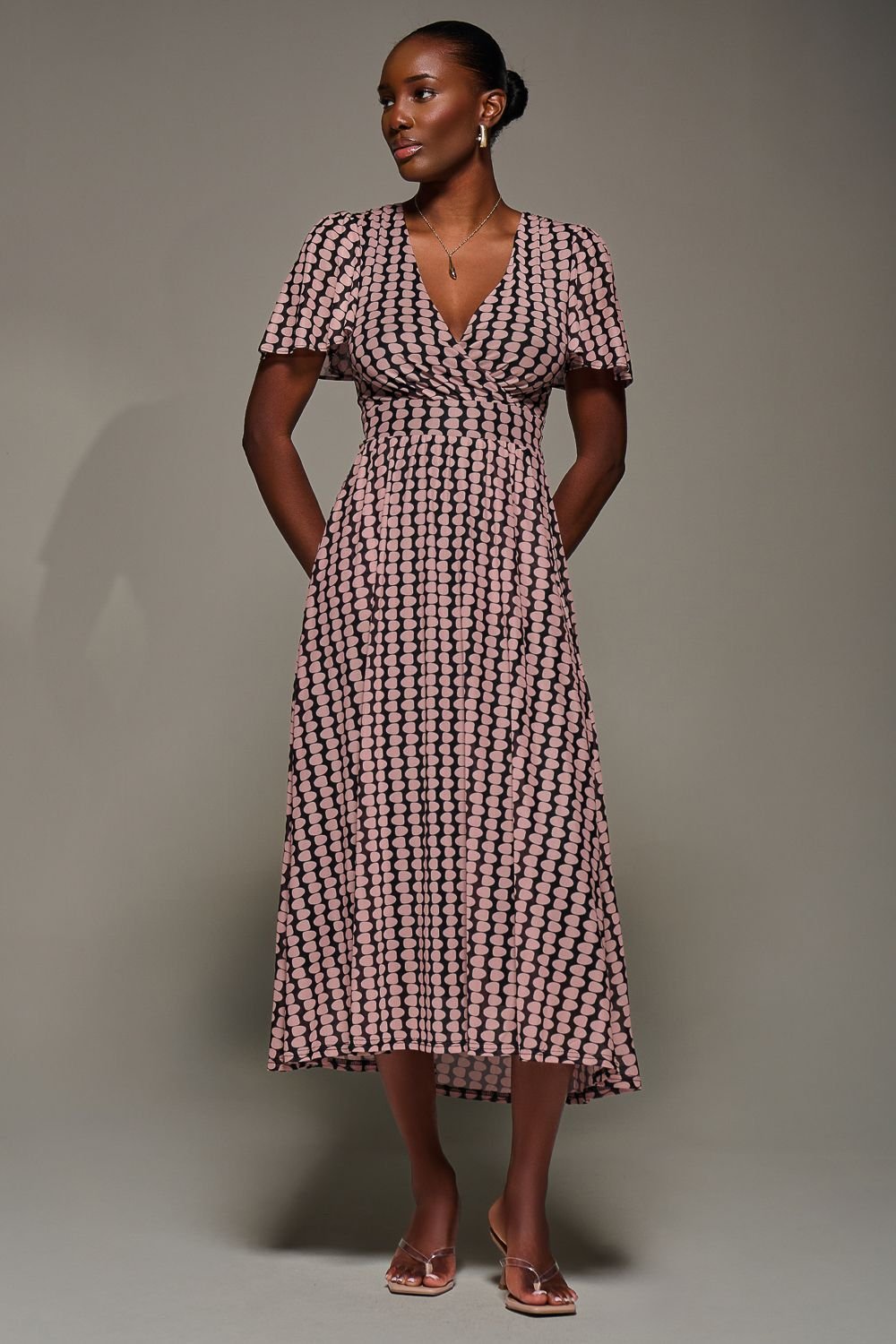 Jolie Moi Jolie Moi Women's Mesh Short Sleeve Midaxi Dress in Pink - 4