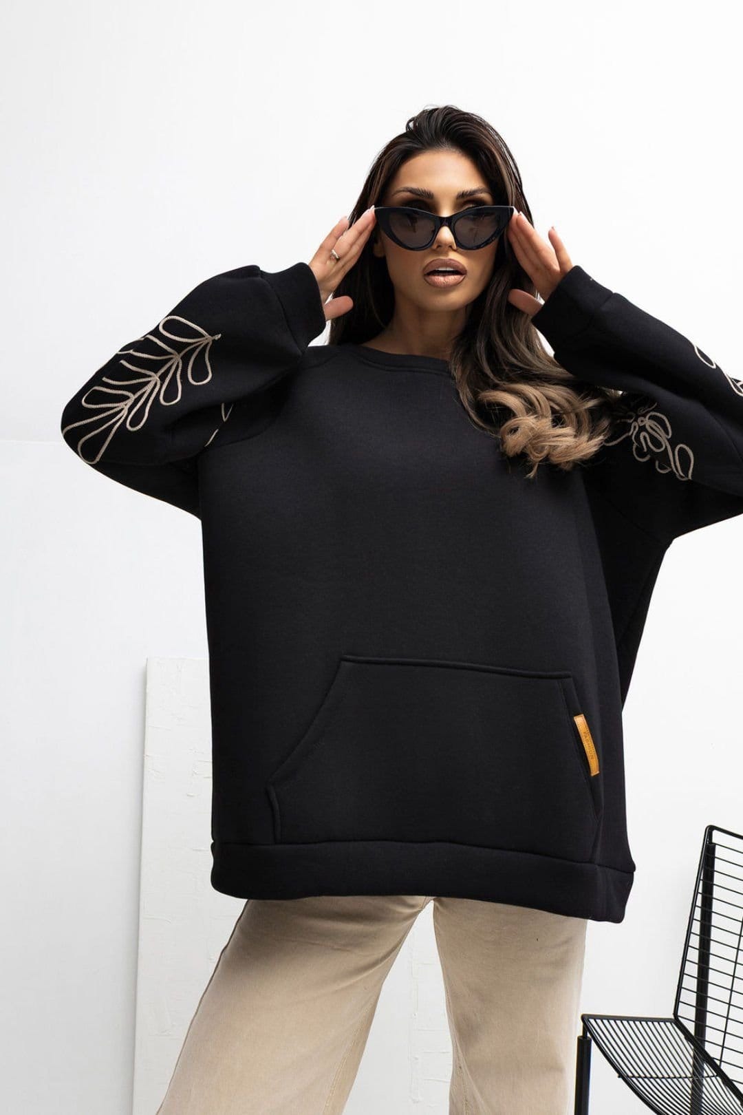 Love Lace Black Embroidered Sleeve Sweatshirt